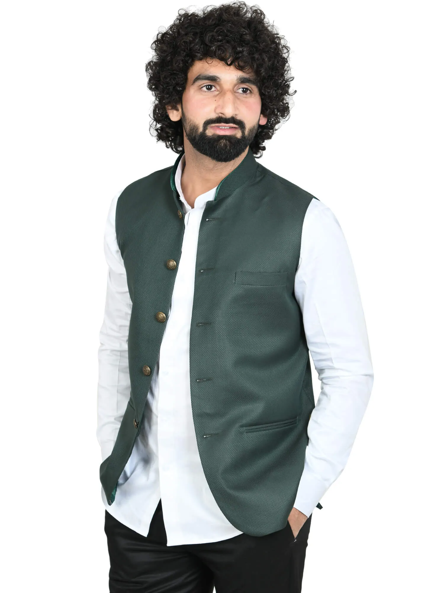 Dark Green Solid Modi Jacket