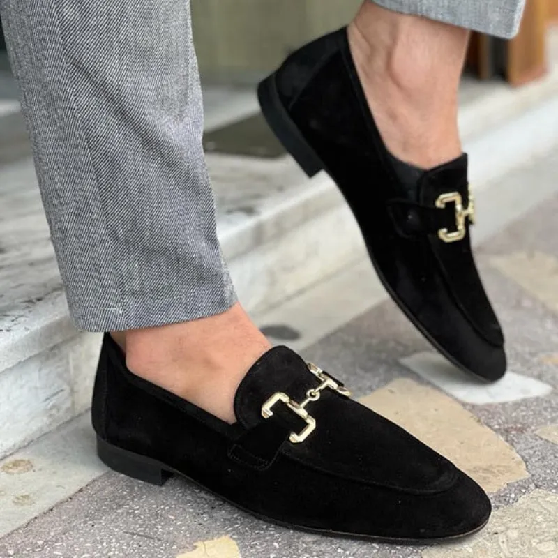 Faux Suede Metal Appliques Loafers Shoes