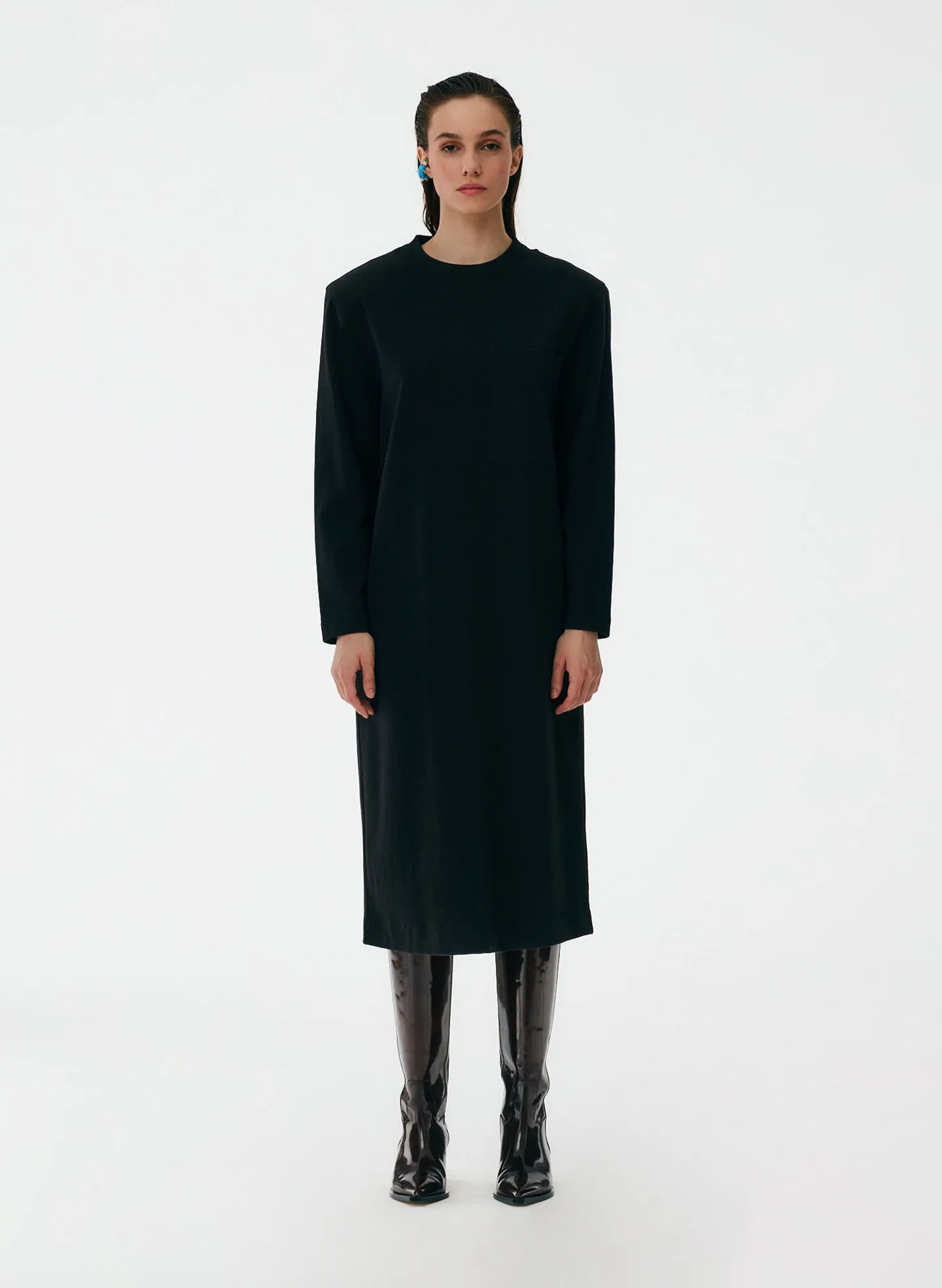 Punto Milano Long Sleeve Shoulder Pad T-Shirt Dress