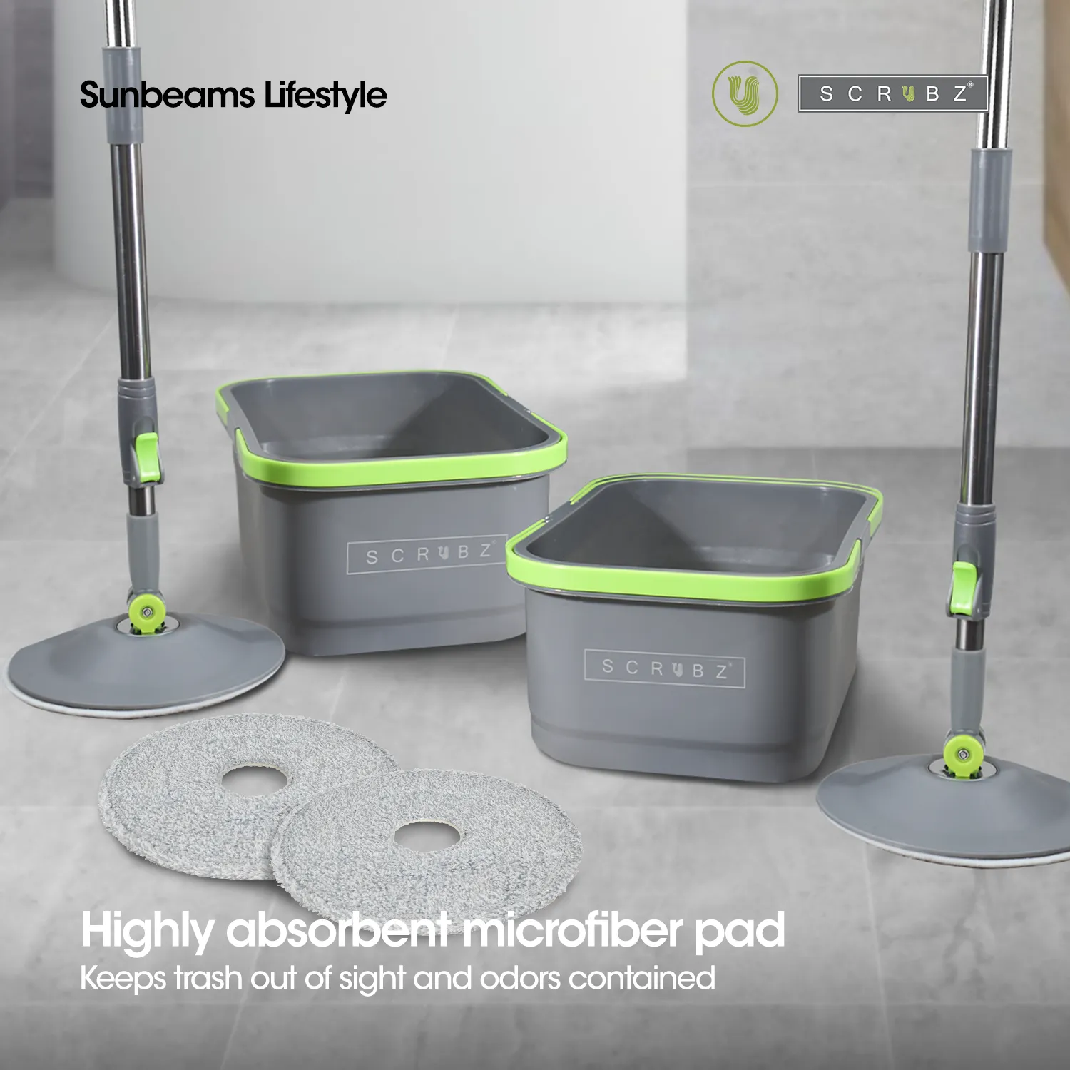 SCRUBZ Premium Microfiber 360ᴼ Spin Mop with Single Bucket (Buy 1 Take 1)