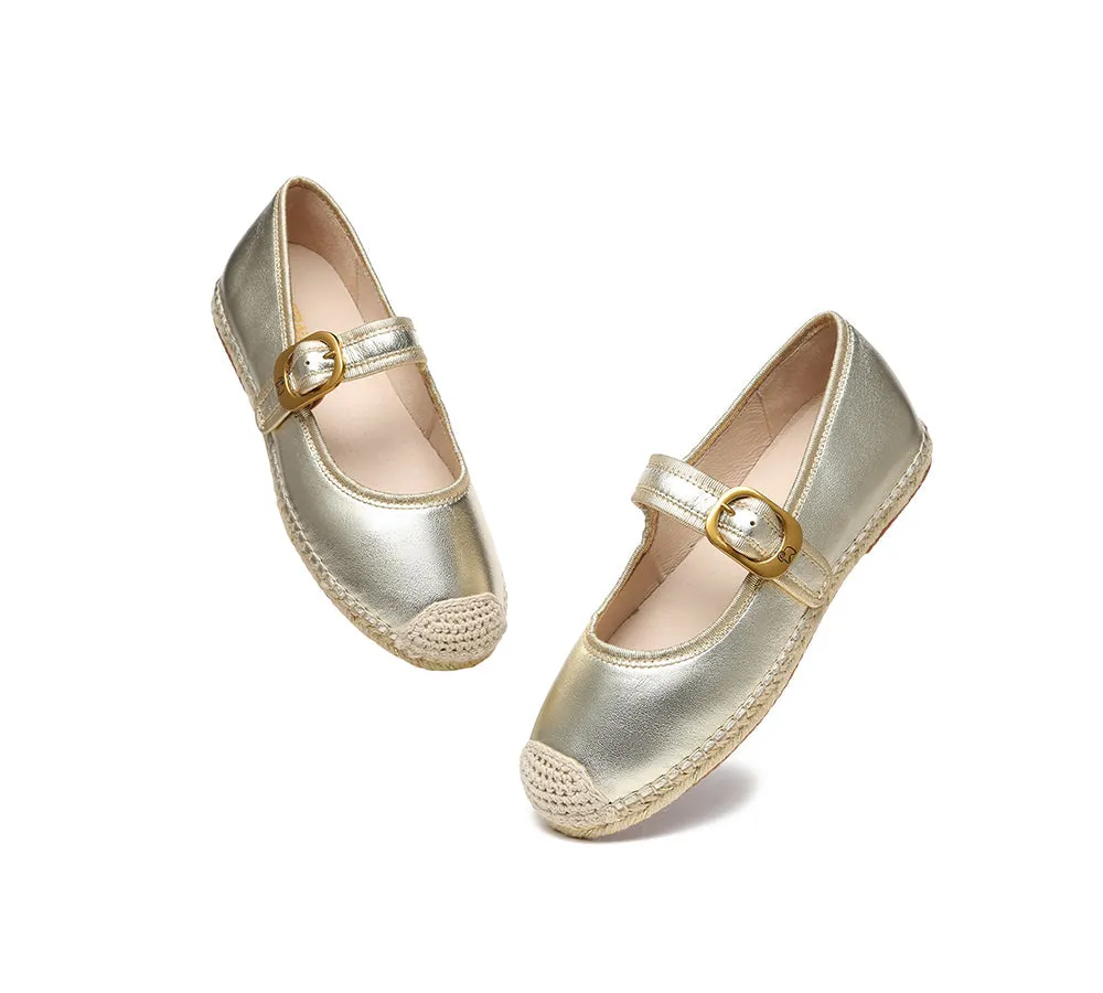 Women Leather Adjustable Buckle Flat Espadrilles Mila